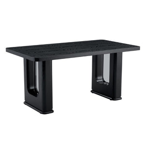 English Elm Table and Chair Set Six Seat Contemporary Dining with Glass Accent Legs and Linen Upholstery W1151S04319