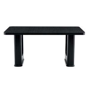 English Elm Table and Chair Set Six Seat Contemporary Dining with Glass Accent Legs and Linen Upholstery W1151S04319