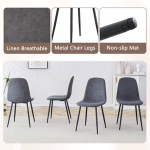 English Elm Table and Chair Set Six Seat Contemporary Dining with Glass Accent Legs and Linen Upholstery W1151S04319