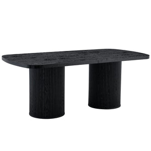English Elm 78.7 Inch Mdf Dining Table with Roman Column Legs Seats 8 Bold Black Grain Top W1151S04323