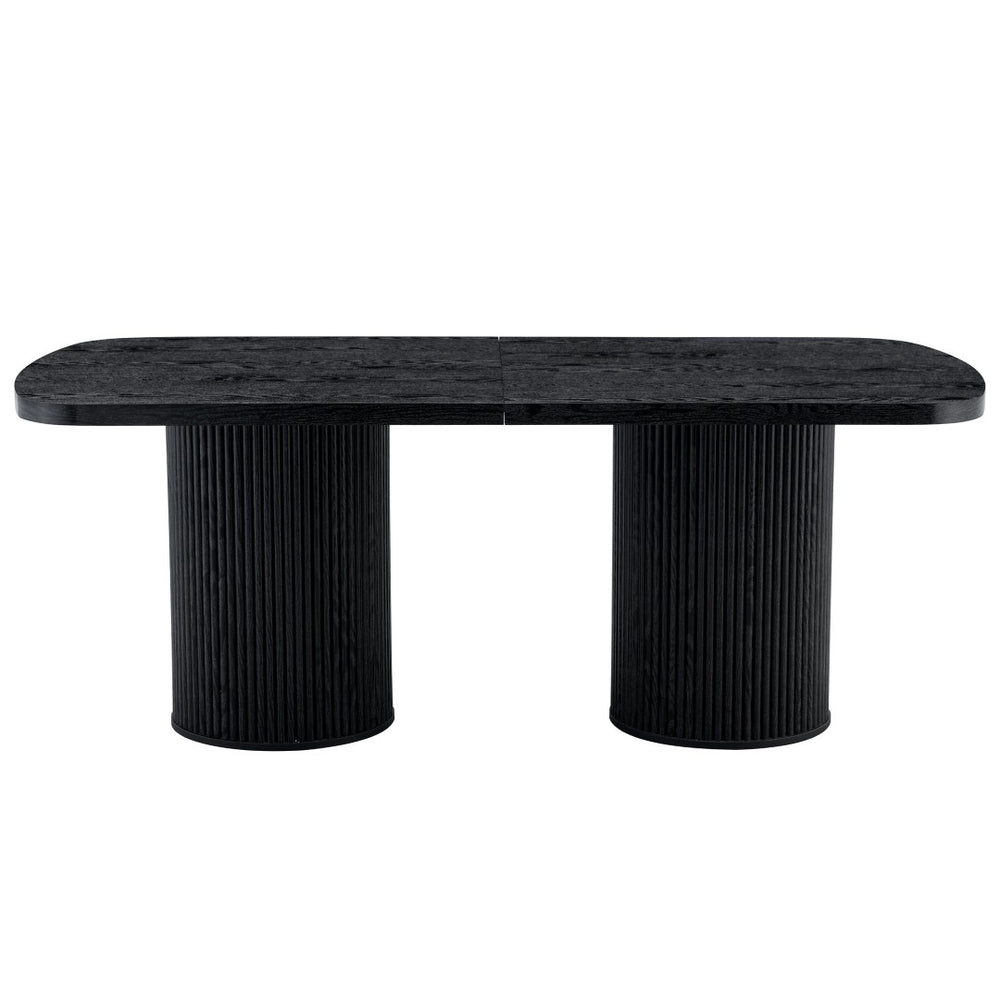 English Elm 78.7 Inch Mdf Dining Table with Roman Column Legs Seats 8 Bold Black Grain Top W1151S04323