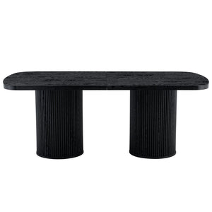 English Elm 78.7 Inch Mdf Dining Table with Roman Column Legs Seats 8 Bold Black Grain Top W1151S04323