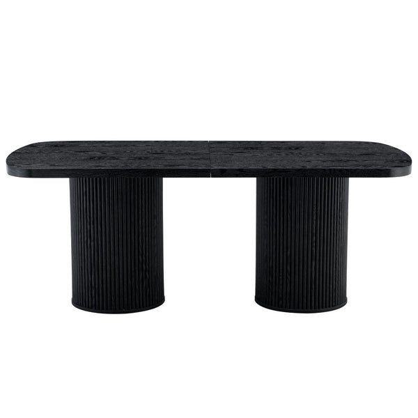 English Elm 78.7 Inch Mdf Dining Table with Roman Column Legs Seats 8 Bold Black Grain Top W1151S04323