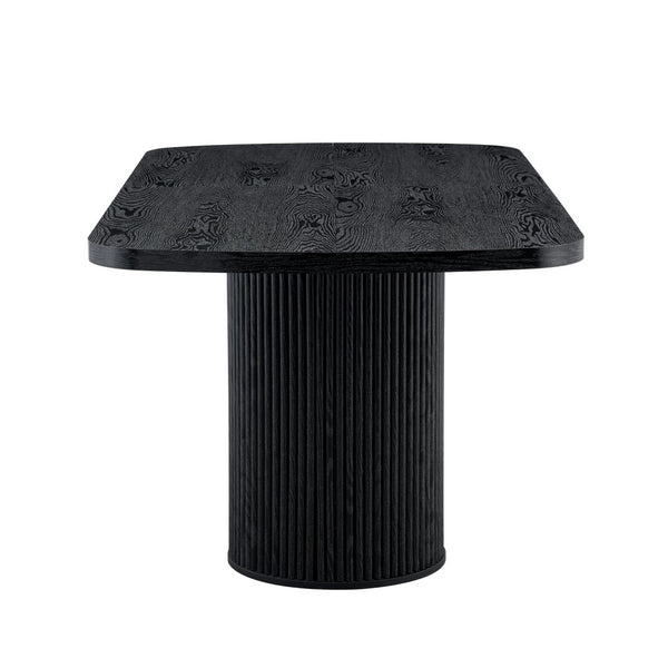 English Elm 78.7 Inch Mdf Dining Table with Roman Column Legs Seats 8 Bold Black Grain Top W1151S04323