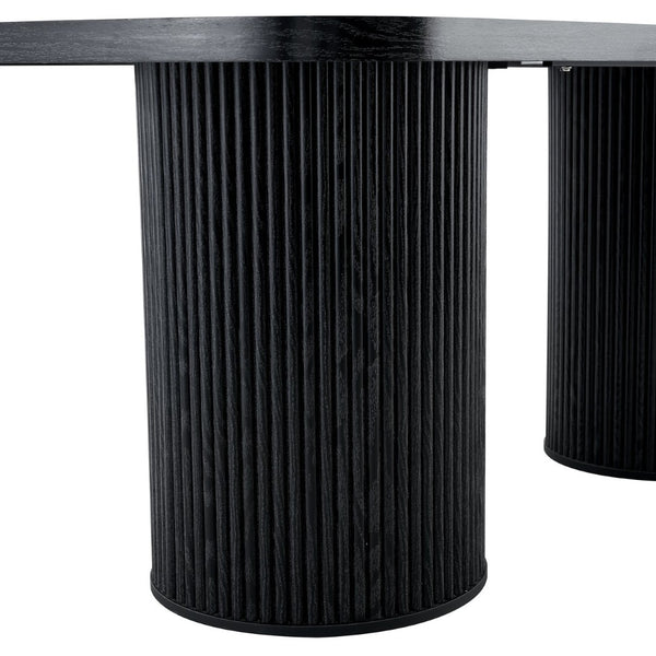 English Elm 78.7 Inch Mdf Dining Table with Roman Column Legs Seats 8 Bold Black Grain Top W1151S04323