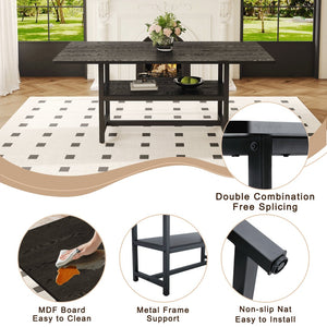 English Elm Table and Chair Set Seats 8 with Built-in Shelf Black Grain Mdf Top White Pu W1151S04324
