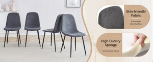 English Elm Table and Chair Set 55 Inch Rectangular Black Grain Top with Gray Linen Seating W1151S04381