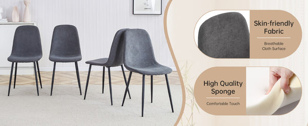 English Elm Table and Chair Set 55 Inch Rectangular Black Grain Top with Gray Linen Seating W1151S04381