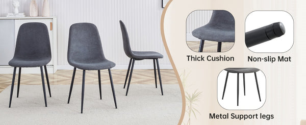 English Elm Table and Chair Set 55 Inch Rectangular Black Grain Top with Gray Linen Seating W1151S04381