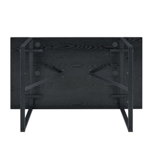 English Elm Table and Chair Set 55 Inch Rectangular Black Grain Top with Gray Linen Seating W1151S04381