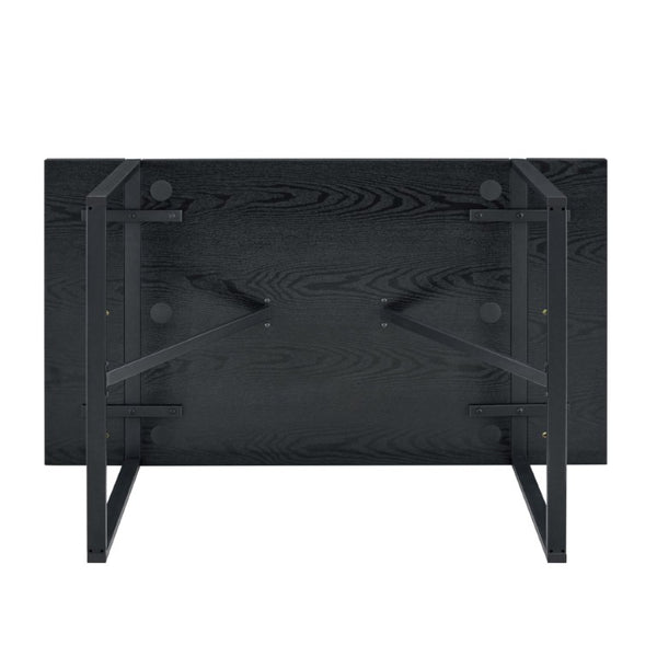 English Elm Table and Chair Set 55 Inch Rectangular Black Grain Top with Gray Linen Seating W1151S04381