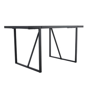 English Elm Table and Chair Set 55 Inch Rectangular Black Grain Top with Gray Linen Seating W1151S04381