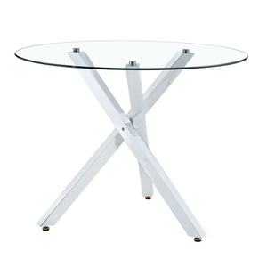 English Elm Round Glass Dining Table with X Base Seats Four Tempered Top for Small Spaces W1151S04412