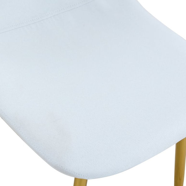 English Elm Table and Chair Set Round Glass Top with Gold X Base and Four Linen Dining Chairs W1151S04414