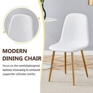 English Elm Table and Chair Set Round Glass Top with Gold X Base and Four Linen Dining Chairs W1151S04414