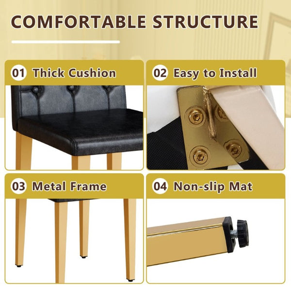 English Elm Table and Chair Set Round Tempered Glass Top Gold X Base with Four PU Seats W1151S04415