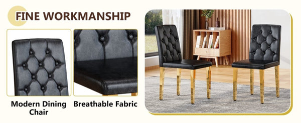 English Elm Table and Chair Set Round Tempered Glass Top Gold X Base with Four PU Seats W1151S04415