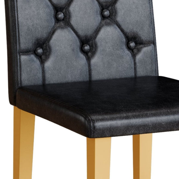 English Elm Table and Chair Set Round Tempered Glass Top Gold X Base with Four PU Seats W1151S04415