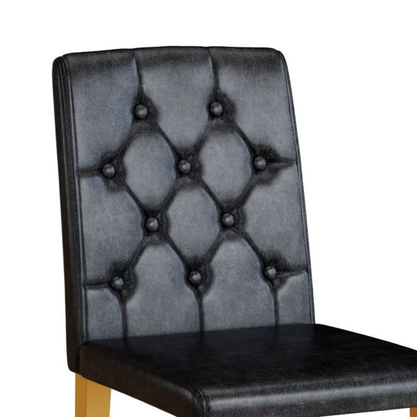 English Elm Table and Chair Set Round Tempered Glass Top Gold X Base with Four PU Seats W1151S04415