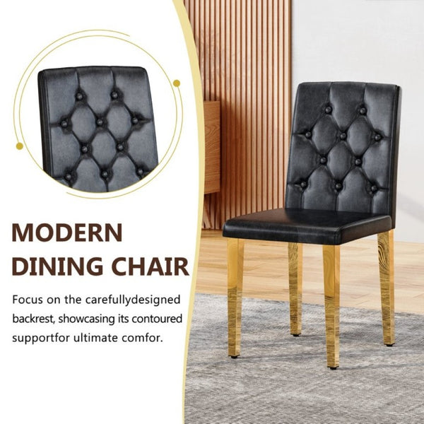 English Elm Table and Chair Set Round Tempered Glass Top Gold X Base with Four PU Seats W1151S04415