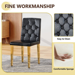 English Elm Table and Chair Set Round Tempered Glass Top Gold X Base with Four PU Seats W1151S04415