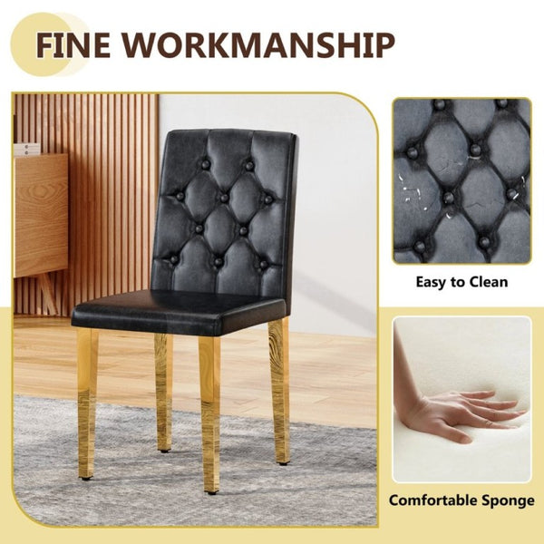 English Elm Table and Chair Set Round Tempered Glass Top Gold X Base with Four PU Seats W1151S04415