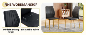 English Elm Table and Chair Set Round Tempered Glass Top Gold Base with 4 Black Pu Seats W1151S04417