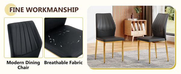 English Elm Table and Chair Set Round Tempered Glass Top Gold Base with 4 Black Pu Seats W1151S04417