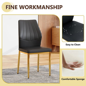English Elm Table and Chair Set Round Tempered Glass Top Gold Base with 4 Black Pu Seats W1151S04417