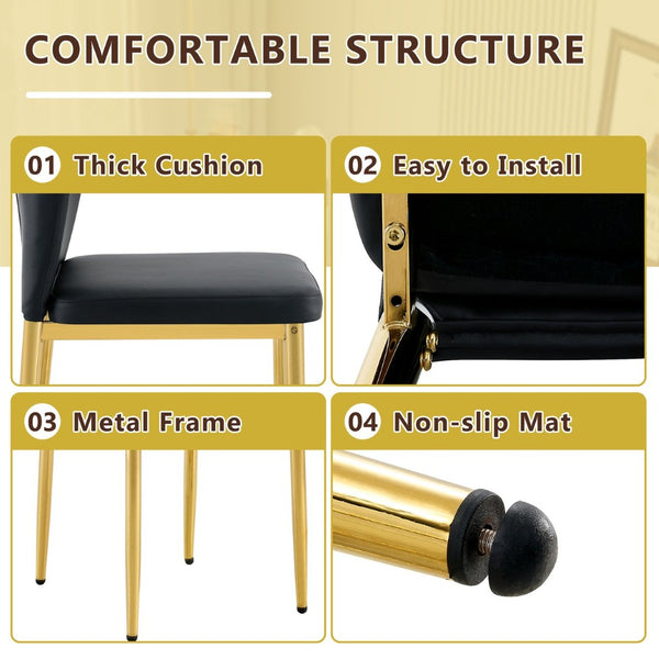 English Elm Table and Chair Set Round Tempered Glass Top Gold Base with 4 Black Pu Seats W1151S04417