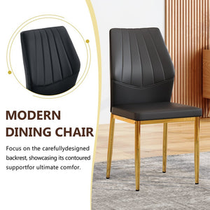 English Elm Table and Chair Set Round Tempered Glass Top Gold Base with 4 Black Pu Seats W1151S04417