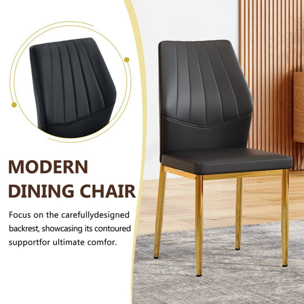 English Elm Table and Chair Set Round Tempered Glass Top Gold Base with 4 Black Pu Seats W1151S04417