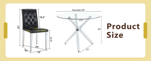 English Elm Table Set Round Tempered Glass Top with X Base and Four Pu Leather Dining Chairs W1151S04421