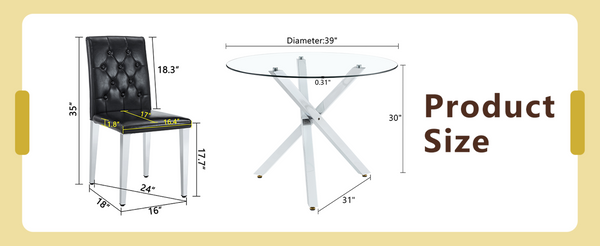 English Elm Table Set Round Tempered Glass Top with X Base and Four Pu Leather Dining Chairs W1151S04421