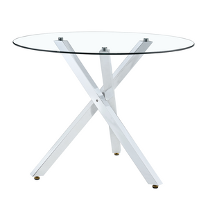 English Elm Table Set Round Tempered Glass Top with X Base and Four Pu Leather Dining Chairs W1151S04421