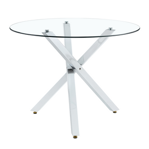 English Elm Table Set Round Tempered Glass Top with X Base and Four Pu Leather Dining Chairs W1151S04421