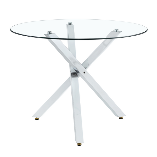 English Elm Table Set Round Tempered Glass Top with X Base and Four Pu Leather Dining Chairs W1151S04421