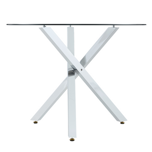 English Elm Table Set Round Tempered Glass Top with X Base and Four Pu Leather Dining Chairs W1151S04421