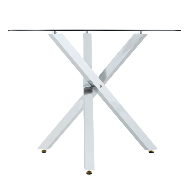 English Elm Table Set Round Tempered Glass Top with X Base and Four Pu Leather Dining Chairs W1151S04421