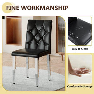 English Elm Table Set Round Tempered Glass Top with X Base and Four Pu Leather Dining Chairs W1151S04421