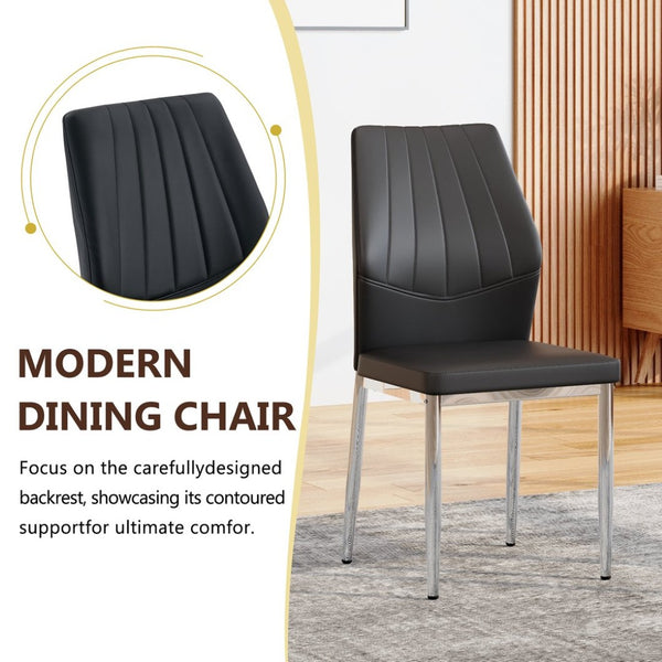 English Elm Table and Chair Set Round Glass Top X Base with Four Ergonomic Pu Seats for Modern Dining Black+Silver, Transparent W1151S04423