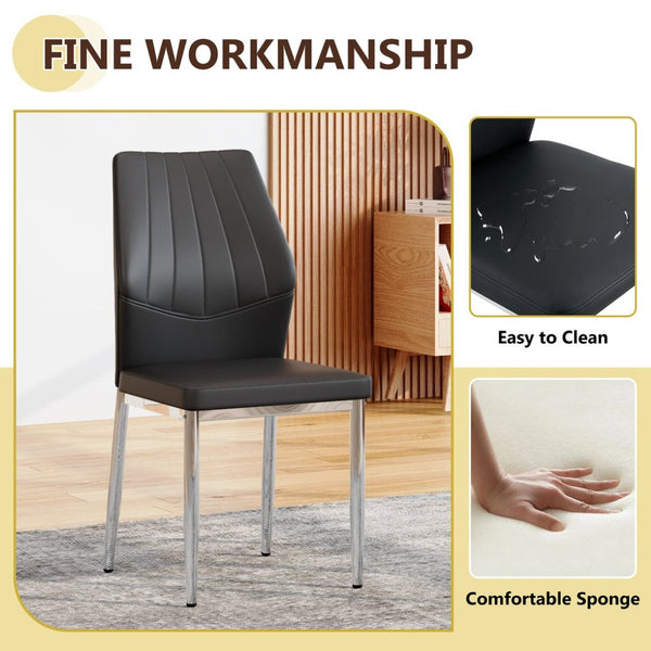 English Elm Table and Chair Set Round Glass Top X Base with Four Ergonomic Pu Seats for Modern Dining Black+Silver, Transparent W1151S04423