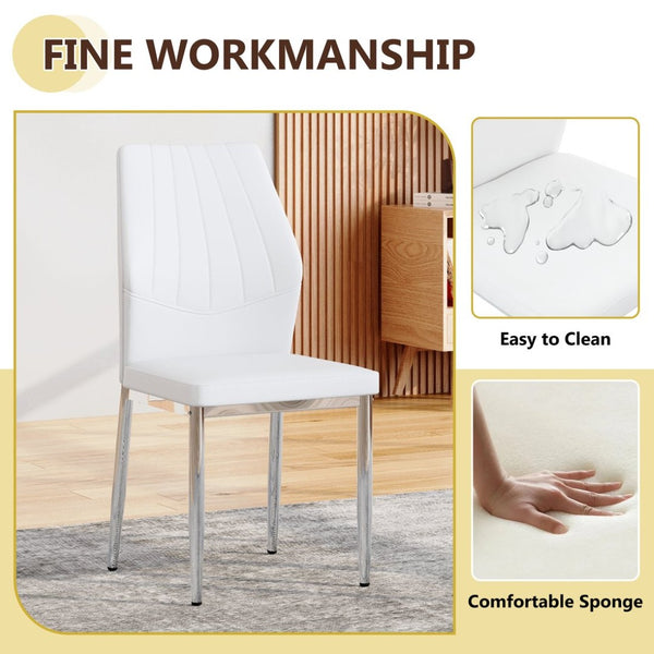 English Elm Table and Chair Set Round Glass Top X Base with Four Ergonomic Pu Seats for Modern Dining Transparent, White+Silver W1151S04424