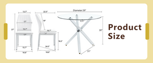 English Elm Table and Chair Set Round Glass Top X Base with Four Ergonomic Pu Seats for Modern Dining Transparent, White+Silver W1151S04424