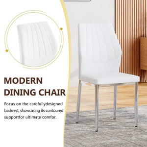 English Elm Table and Chair Set Round Glass Top X Base with Four Ergonomic Pu Seats for Modern Dining Transparent, White+Silver W1151S04424