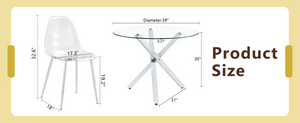 English Elm Table and Chair Set Round Tempered Glass Top with Silver X Base for Modern Dining W1151S04426