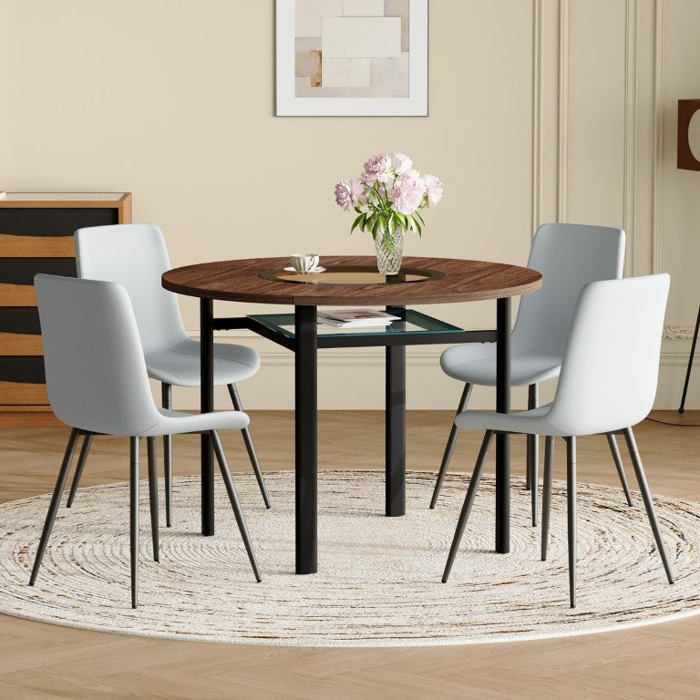English Elm Table and Chair Set 42 Inch Round MDF Wood Grain Dining with Linen Seat Cushions Brown+Black, Light Gray W1151S04485