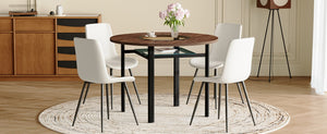 English Elm Table and Chair Set 42 Inch Round Dining with Glass Inlay and Four White PU Seats W1151S04487