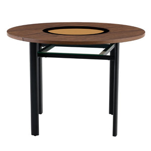 English Elm Table and Chair Set 42 Inch Round Dining with Glass Inlay and Four White PU Seats W1151S04487