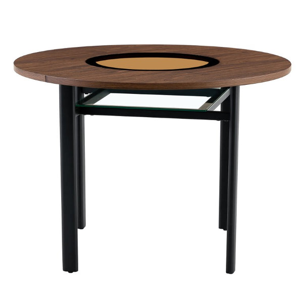English Elm Table and Chair Set 42 Inch Round Dining with Glass Inlay and Four White PU Seats W1151S04487